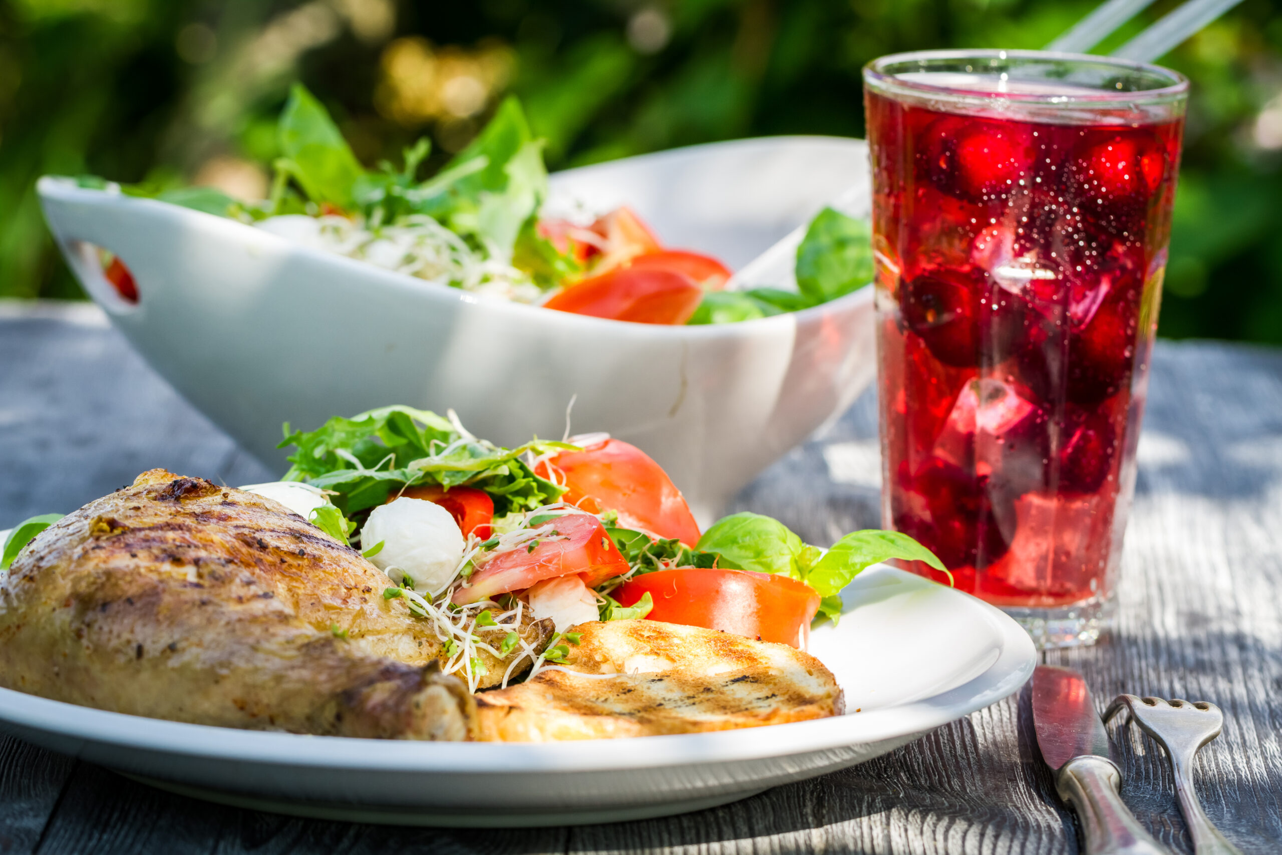 freshly served dinner in the garden