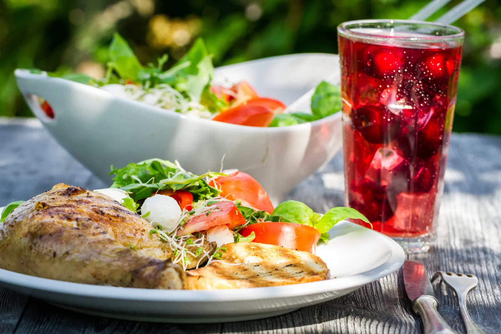 freshly served dinner in the garden